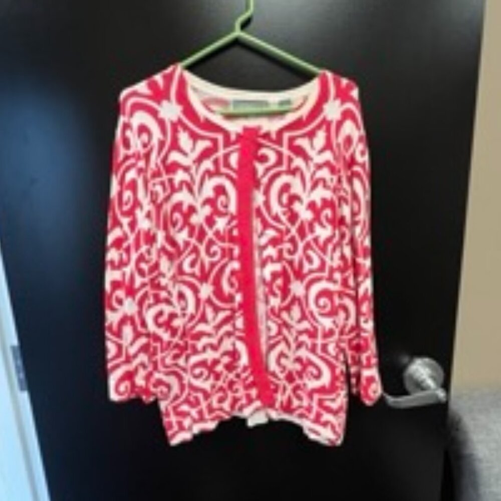 Liz Claiborne 3x Snap Button-Up Pink and White Top / Cardigan Casual